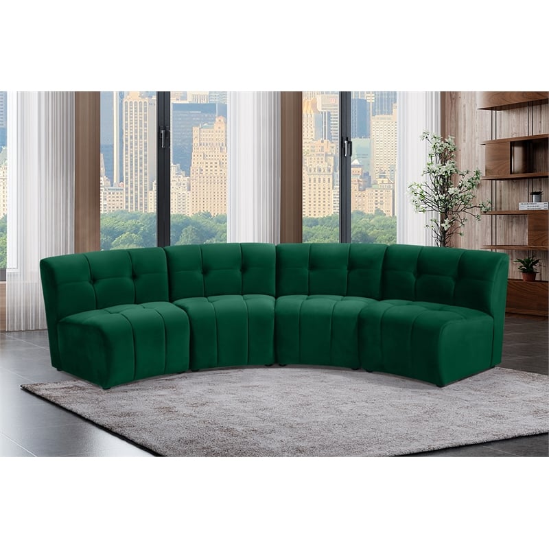 Meridian Furniture Limitless Green Velvet Modular 4 Piece Sectional