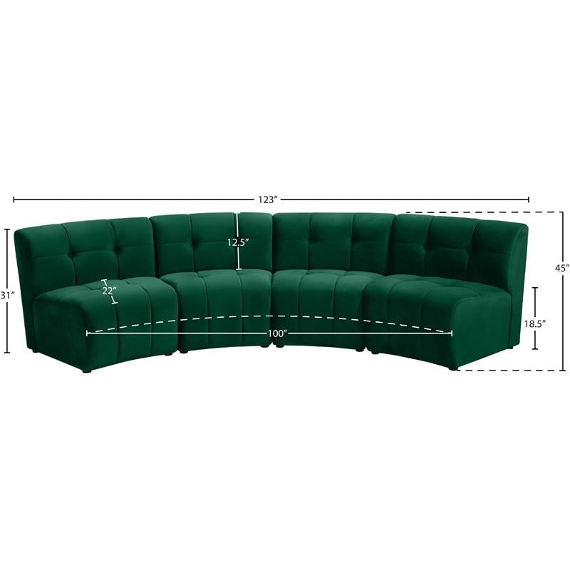 Meridian Furniture Limitless Green Velvet Modular 4 Piece Sectional