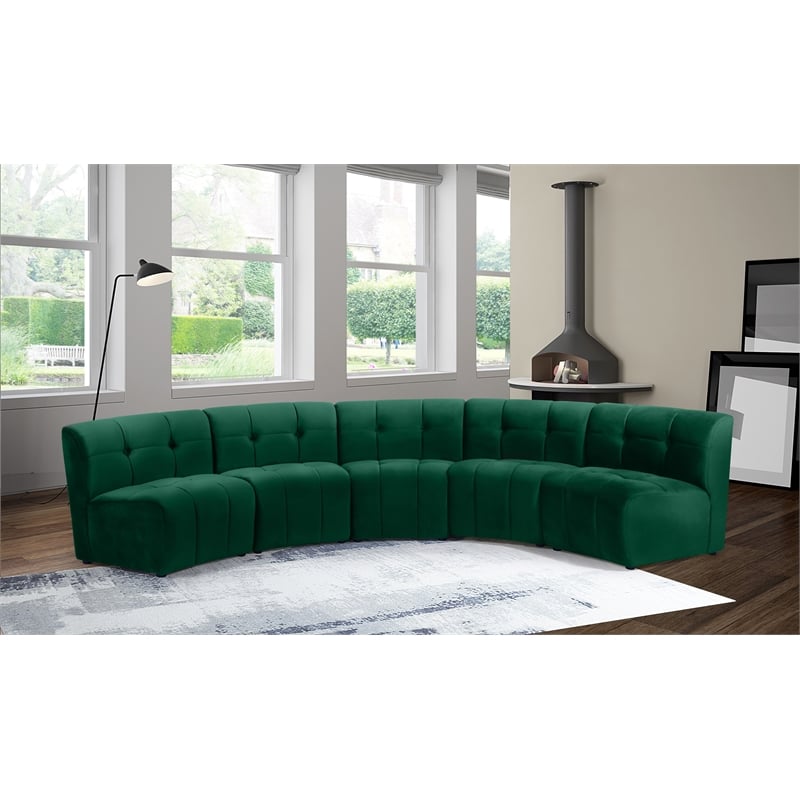 Meridian Furniture Limitless Green Velvet Modular 5 Piece Sectional