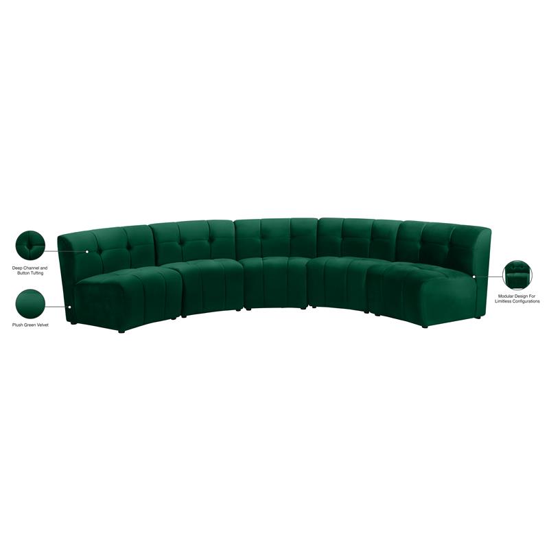 Meridian Furniture Limitless Green Velvet Modular 5 Piece Sectional