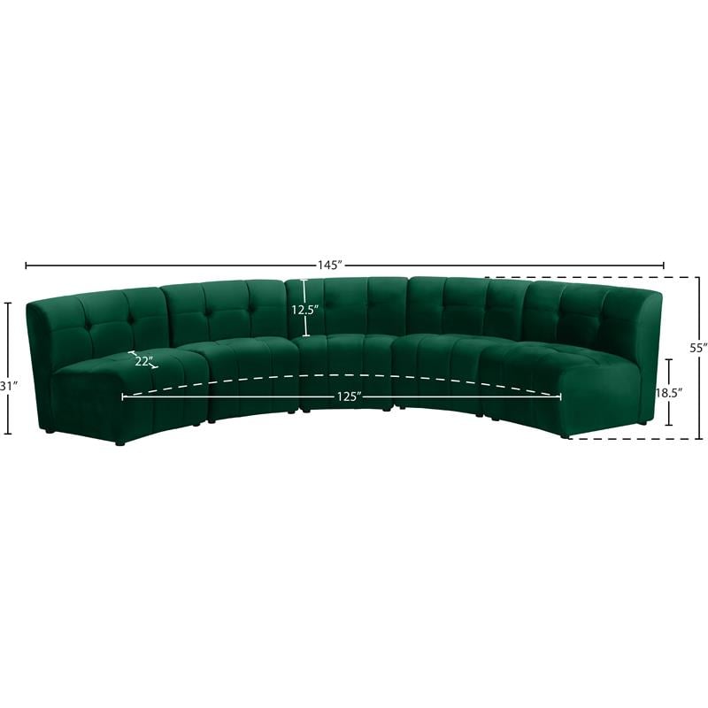 Meridian Furniture Limitless Green Velvet Modular 5 Piece Sectional