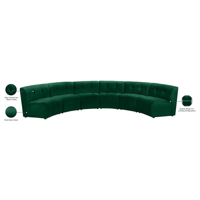 Meridian Furniture Limitless Green Velvet Modular 6 Piece Sectional