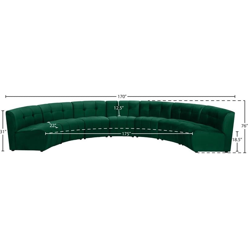 Meridian Furniture Limitless Green Velvet Modular 7 Piece Sectional