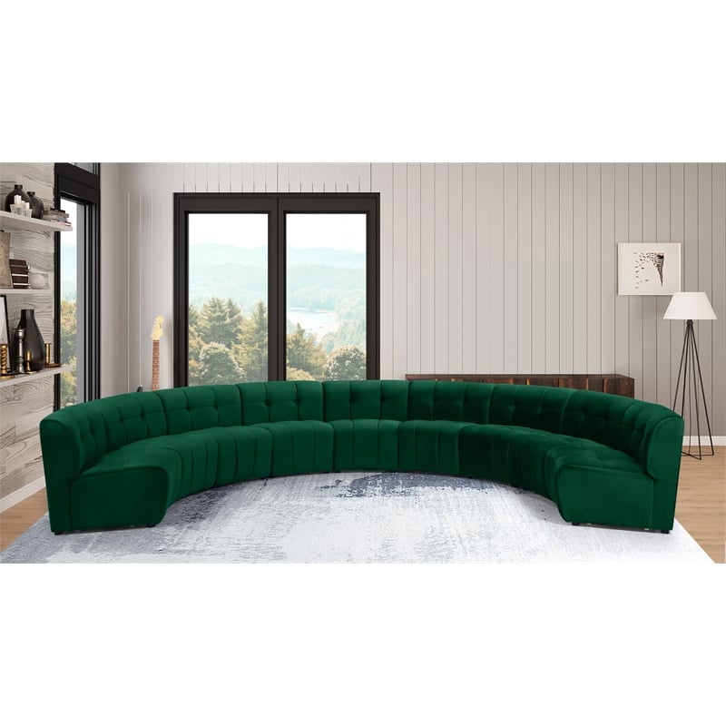 Meridian Furniture Limitless Green Velvet Modular 9 Piece Sectional