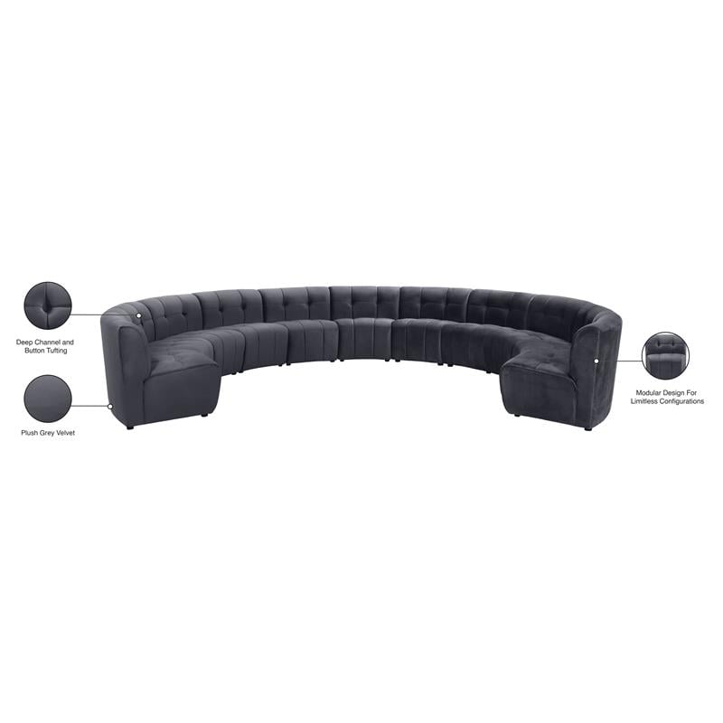 Meridian Furniture Limitless Gray Velvet Modular 11 Piece Sectional
