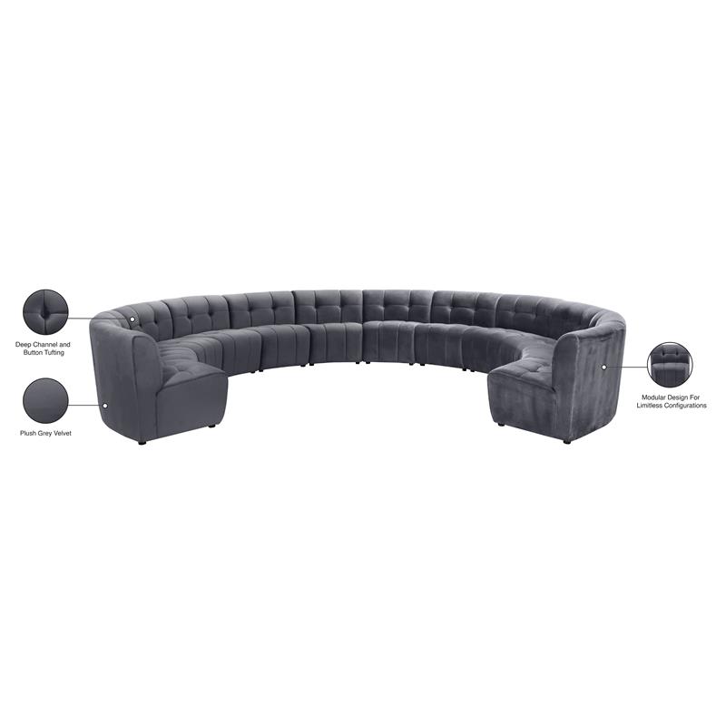 Meridian Furniture Limitless Gray Velvet Modular 12 Piece Sectional