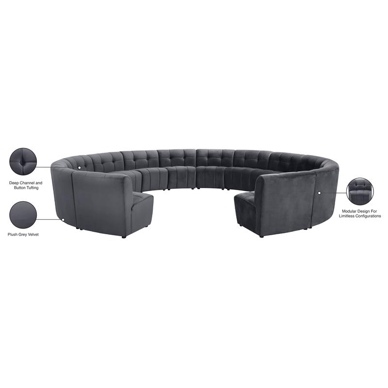 Meridian Furniture Limitless Gray Velvet Modular 14 Piece Sectional