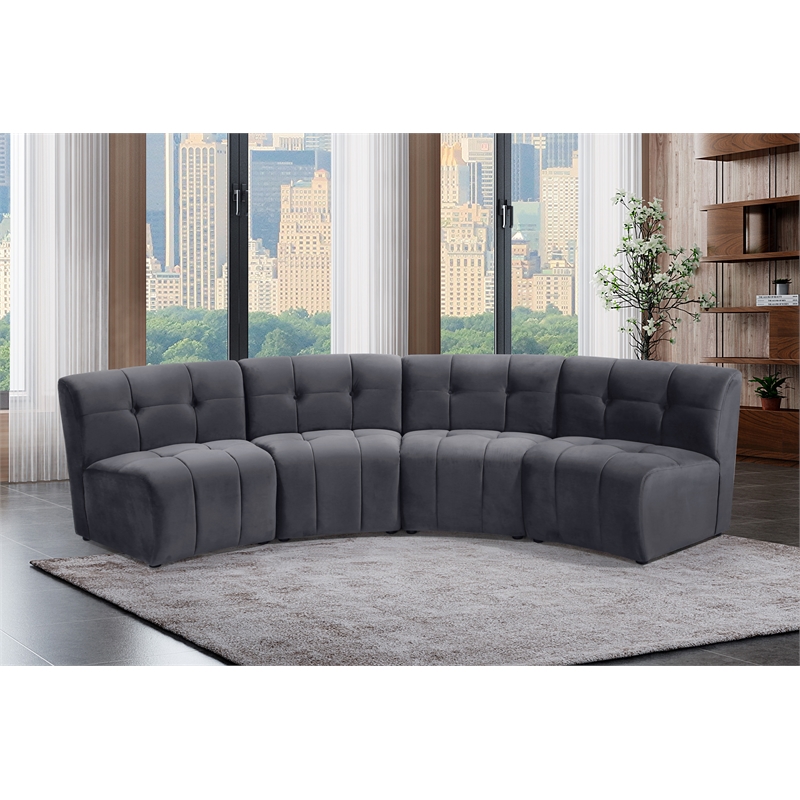 Meridian Furniture Limitless Gray Velvet Modular 4 Piece Sectional