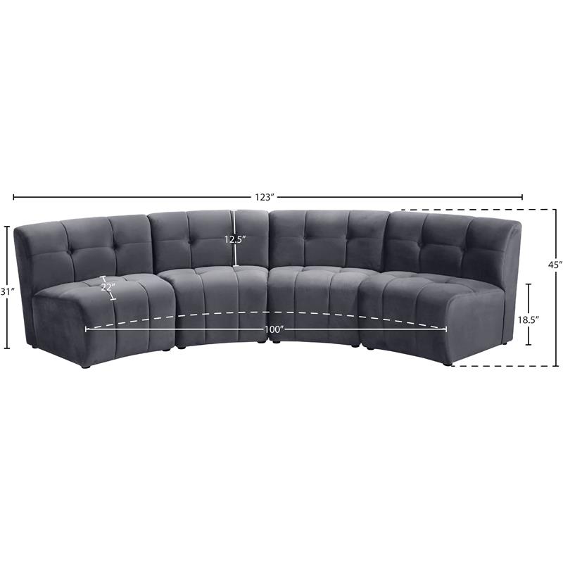 Meridian Furniture Limitless Gray Velvet Modular 4 Piece Sectional