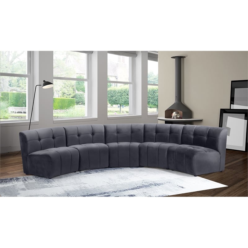 Meridian Furniture Limitless Gray Velvet Modular 5 Piece Sectional