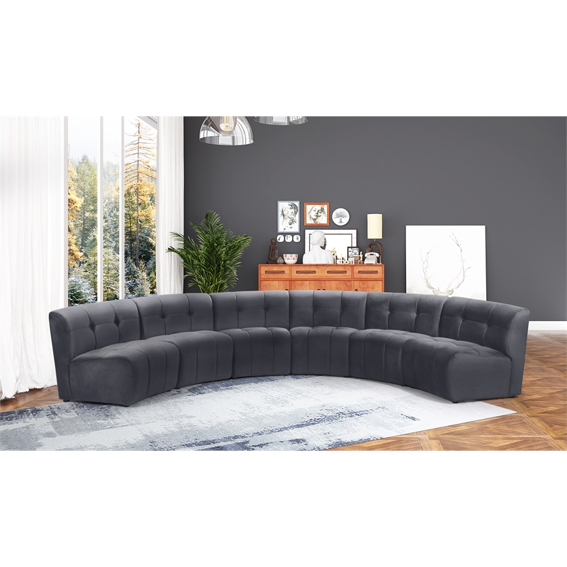 Meridian Furniture Limitless Gray Velvet Modular 6 Piece Sectional
