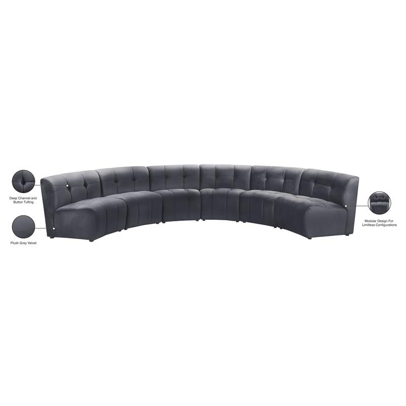 Meridian Furniture Limitless Gray Velvet Modular 6 Piece Sectional
