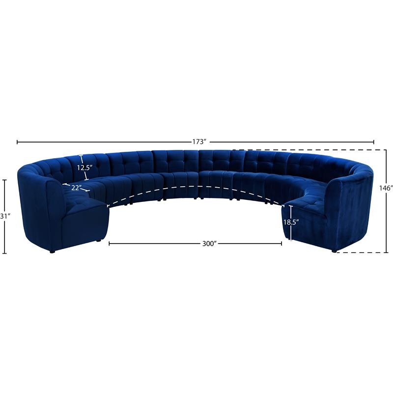 Meridian Furniture Limitless Navy Velvet Modular 12 Piece Sectional