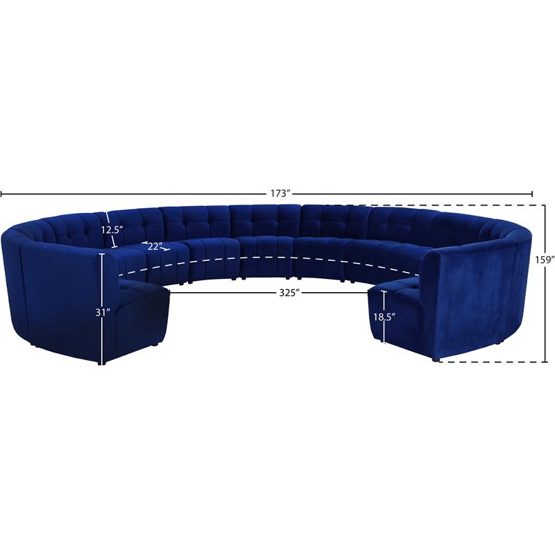 Meridian Furniture Limitless Navy Velvet Modular 13 Piece Sectional