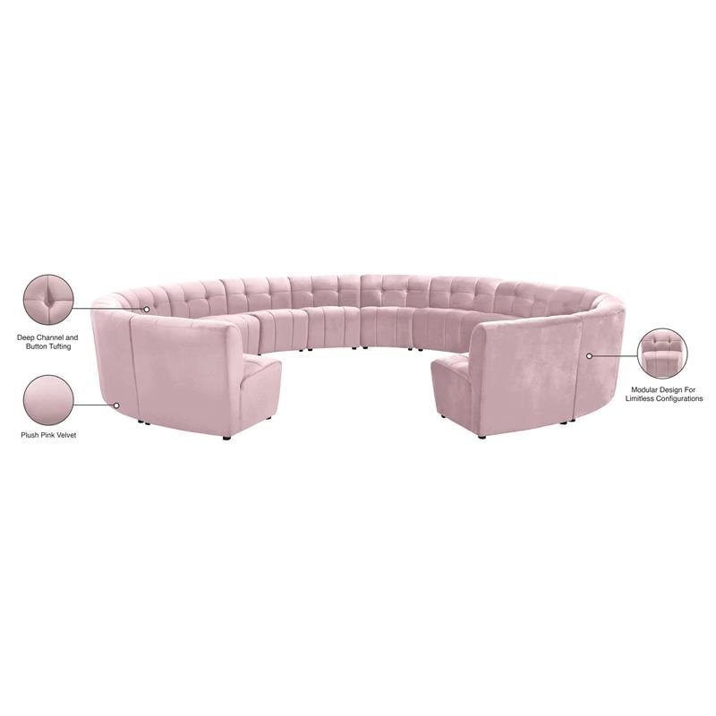 Meridian Furniture Limitless Pink Velvet Modular 14 Piece Sectional