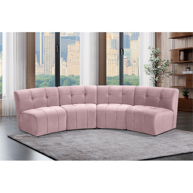 Meridian Furniture Limitless Pink Velvet Modular 4 Piece Sectional