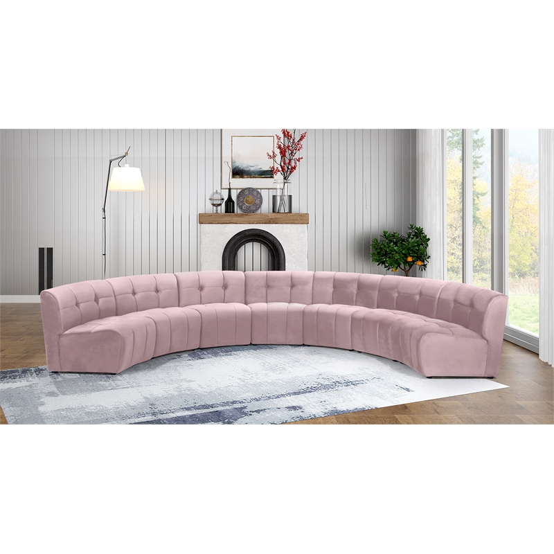 Meridian Furniture Limitless Pink Velvet Modular 7 Piece Sectional