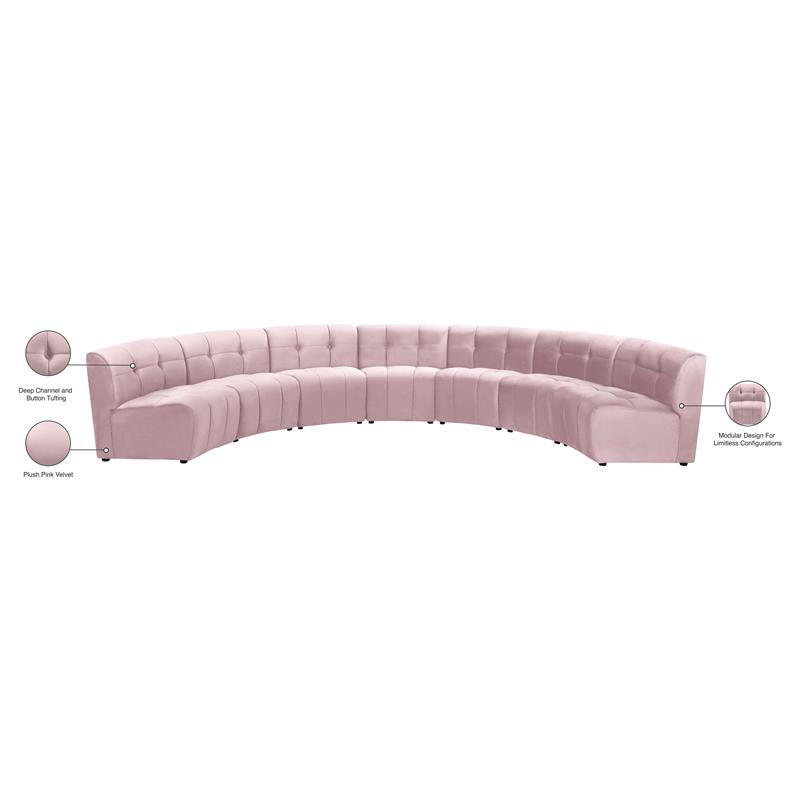 Meridian Furniture Limitless Pink Velvet Modular 7 Piece Sectional