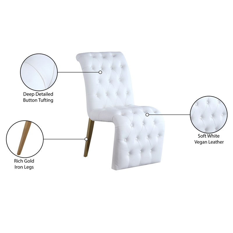 Meridian Furniture Curve White Vegan Leather Dining Chair (Set of 2)