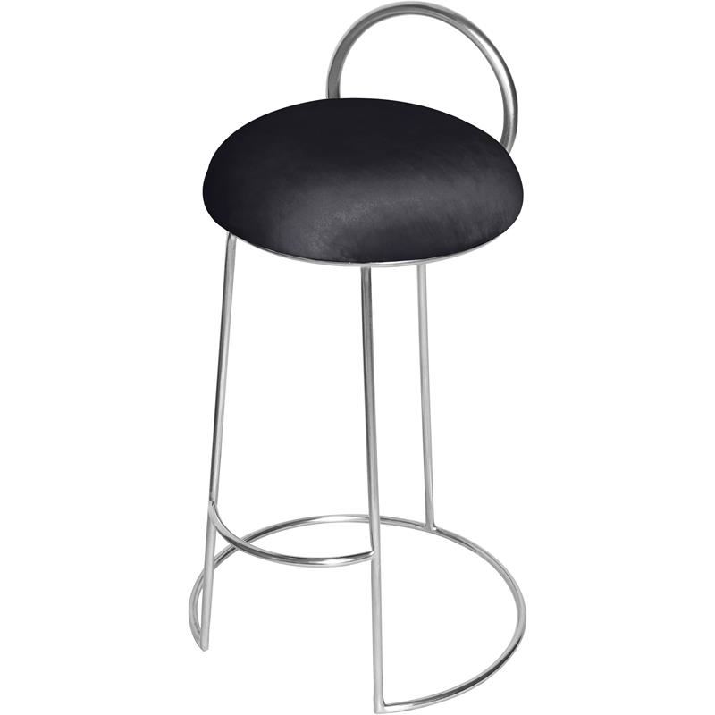 Meridian Furniture Ring Soft Black Velvet Counter Stool in Brushed Chrome Finish