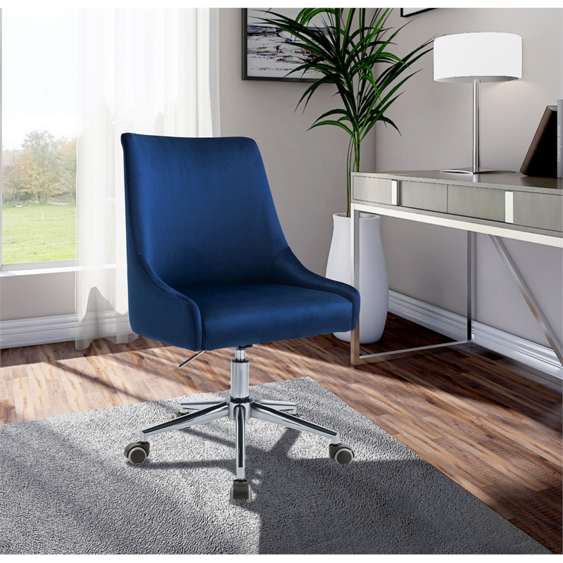Meridian Furniture Karina Swivel Adjustable Navy Velvet and Chrome Office Chair