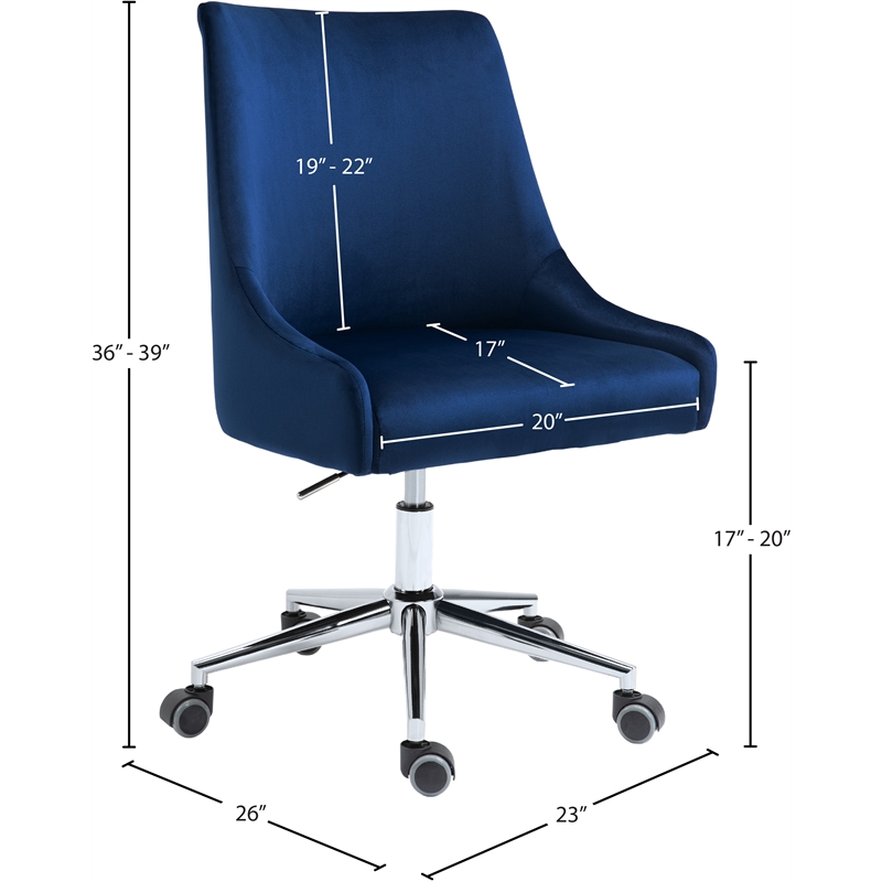 Meridian Furniture Karina Swivel Adjustable Navy Velvet and Chrome Office Chair