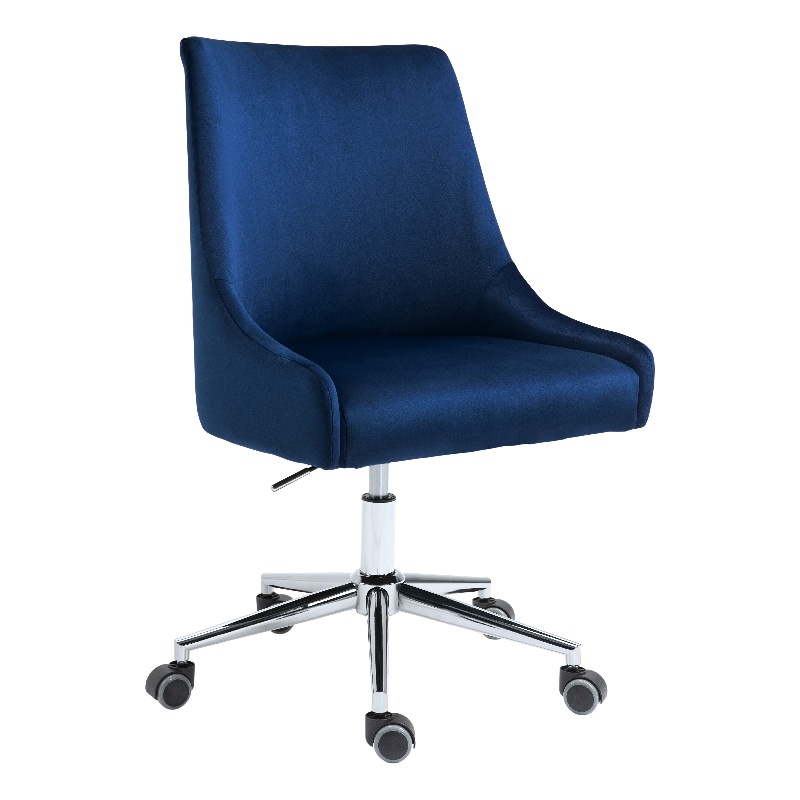 Meridian Furniture Karina Swivel Adjustable Navy Velvet and Chrome Office Chair