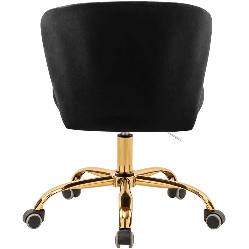 Meridian Furniture Finley Swivel Adjustable Black Velvet and Gold Office Chair