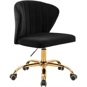 Meridian Furniture Finley Swivel Adjustable Black Velvet and Gold Office Chair