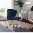 Meridian Furniture Finley Swivel Adjustable Navy Velvet and Gold Office Chair