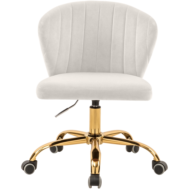 Meridian Furniture Finley Swivel Adjustable Cream Velvet and Gold Office Chair