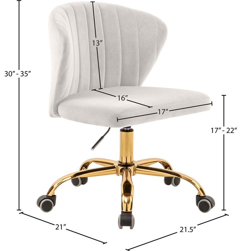 Meridian Furniture Finley Swivel Adjustable Cream Velvet and Gold Office Chair