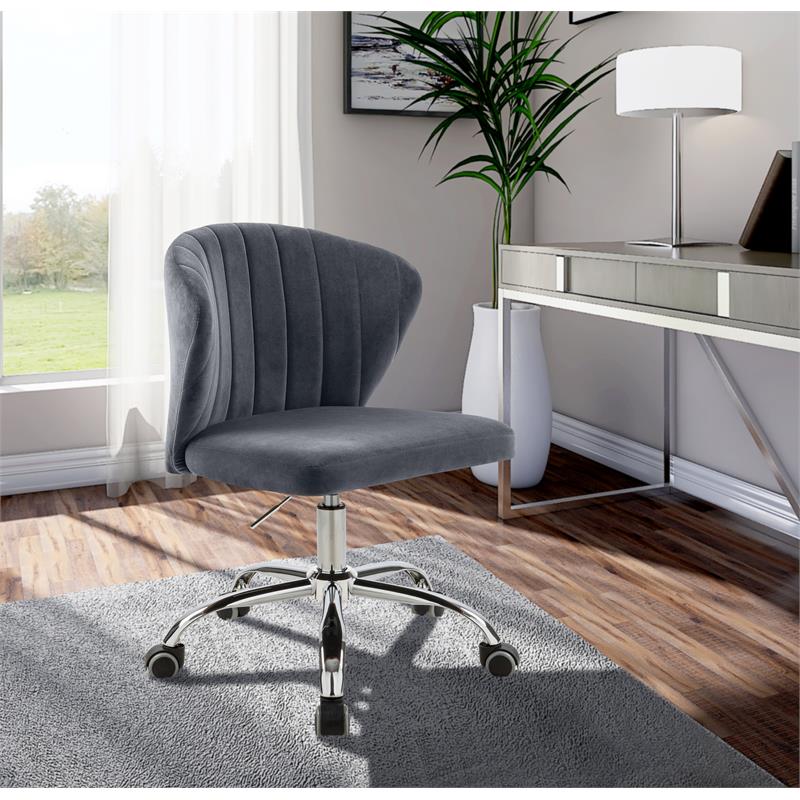 Meridian Furniture Finley Swivel Adjustable Gray Velvet and Chrome Office Chair
