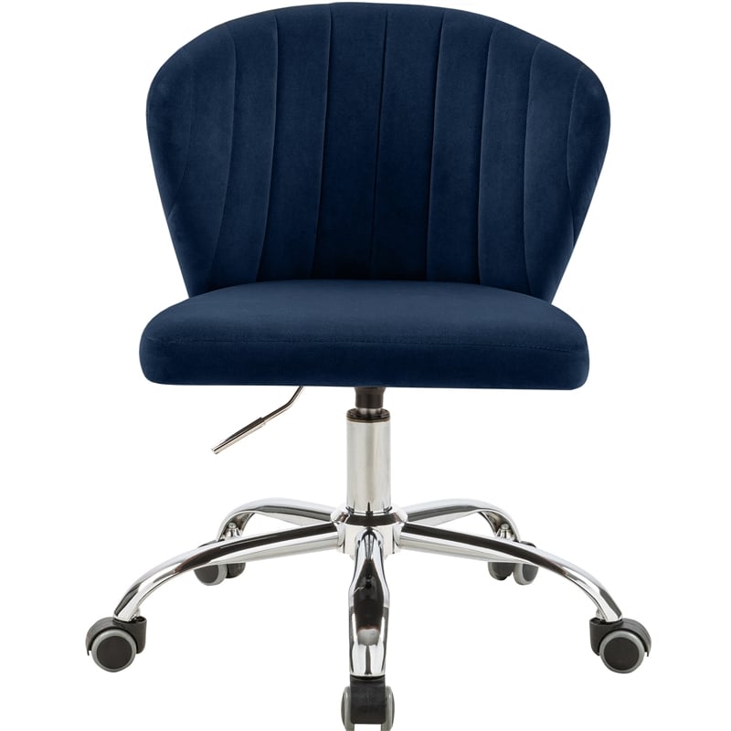 Meridian Furniture Finley Swivel Adjustable Navy Velvet and Chrome Office Chair