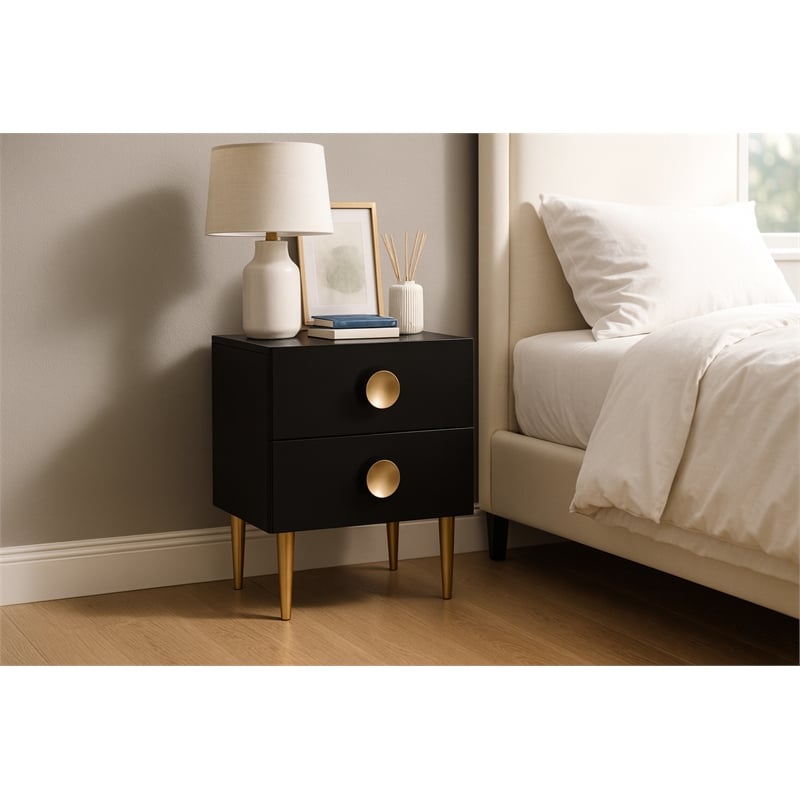 Meridian Furniture Zayne Contemporary Metal Nightstand in Rich Black Finish