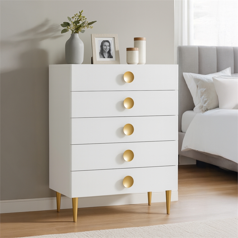 Meridian Furniture Zayne Contemporary Metal Chest in Rich White Finish