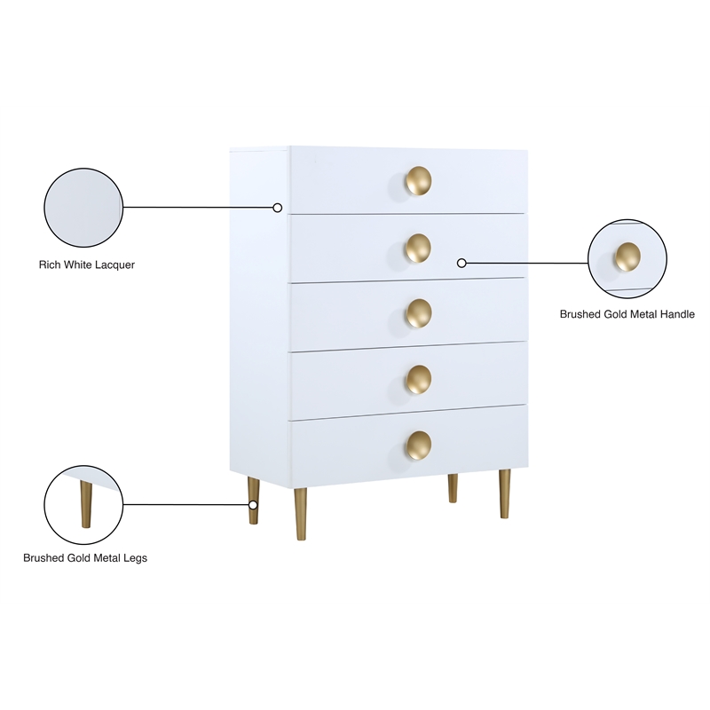 Meridian Furniture Zayne Contemporary Metal Chest in Rich White Finish