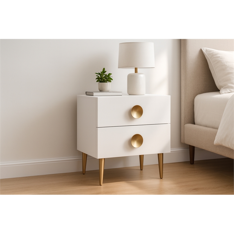 Meridian Furniture Zayne Contemporary Metal Nightstand in Rich White Finish