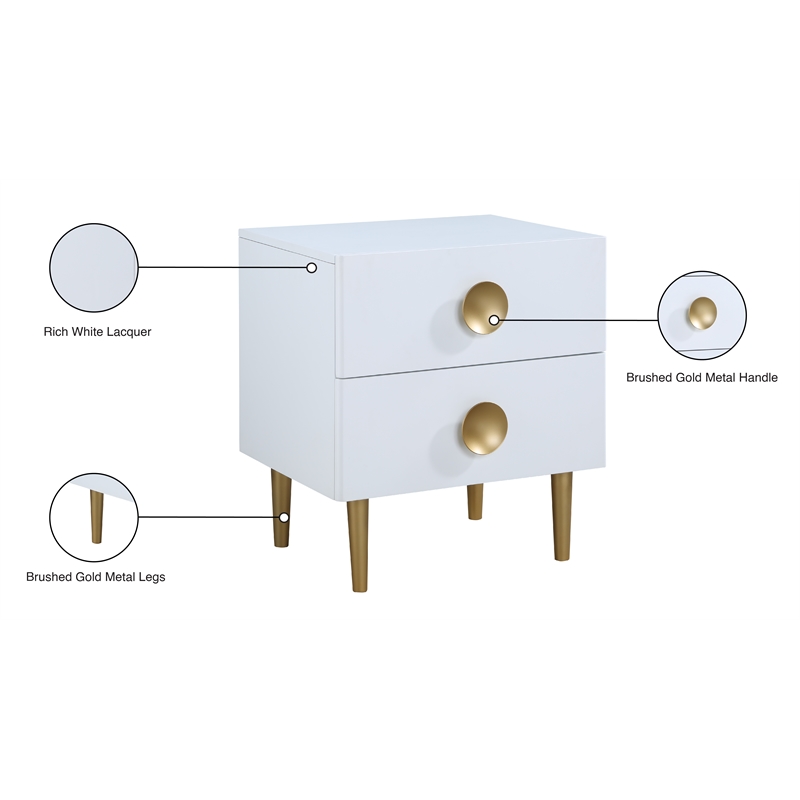 Meridian Furniture Zayne Contemporary Metal Nightstand in Rich White Finish