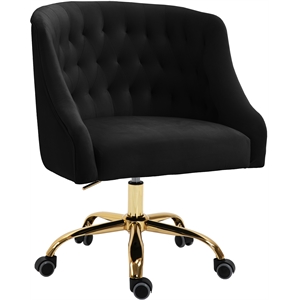 Meridian Furniture Arden Swivel Adjustable Black Velvet and Gold Office Chair