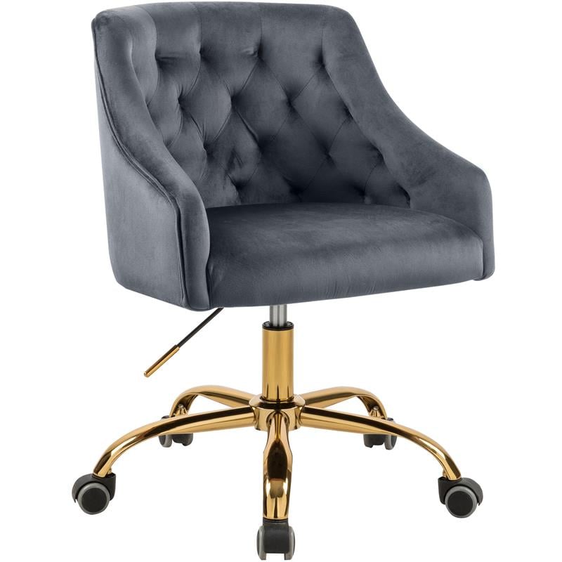 Meridian Furniture Arden Swivel Adjustable Gray Velvet and Gold Office Chair