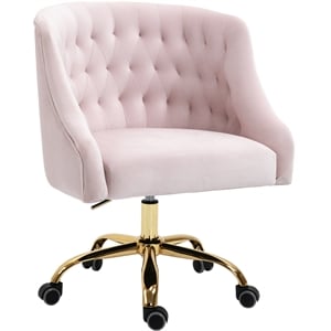 Meridian Furniture Arden Swivel Adjustable Pink Velvet and Gold Office Chair
