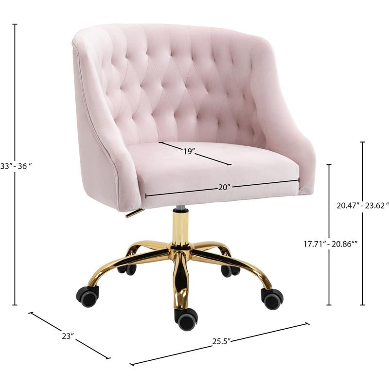 Meridian Furniture Arden Swivel Adjustable Pink Velvet and Gold Office Chair