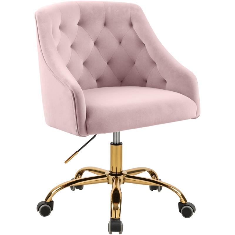 Meridian Furniture Arden Swivel Adjustable Pink Velvet and Gold Office Chair