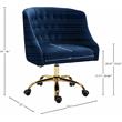 Meridian Furniture Arden Swivel Adjustable Navy Velvet and Gold Office Chair
