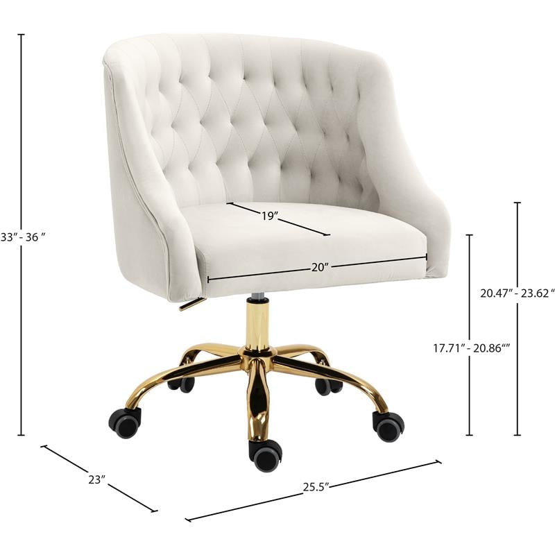 Meridian Furniture Arden Swivel Adjustable Cream Velvet and Gold Office Chair