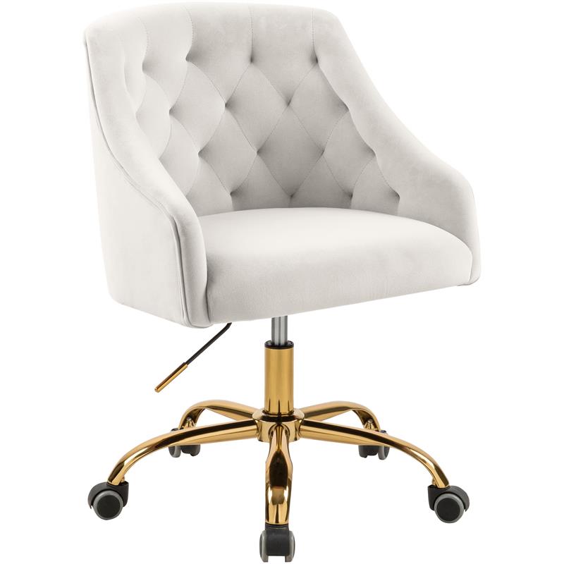 Meridian Furniture Arden Swivel Adjustable Cream Velvet and Gold Office Chair