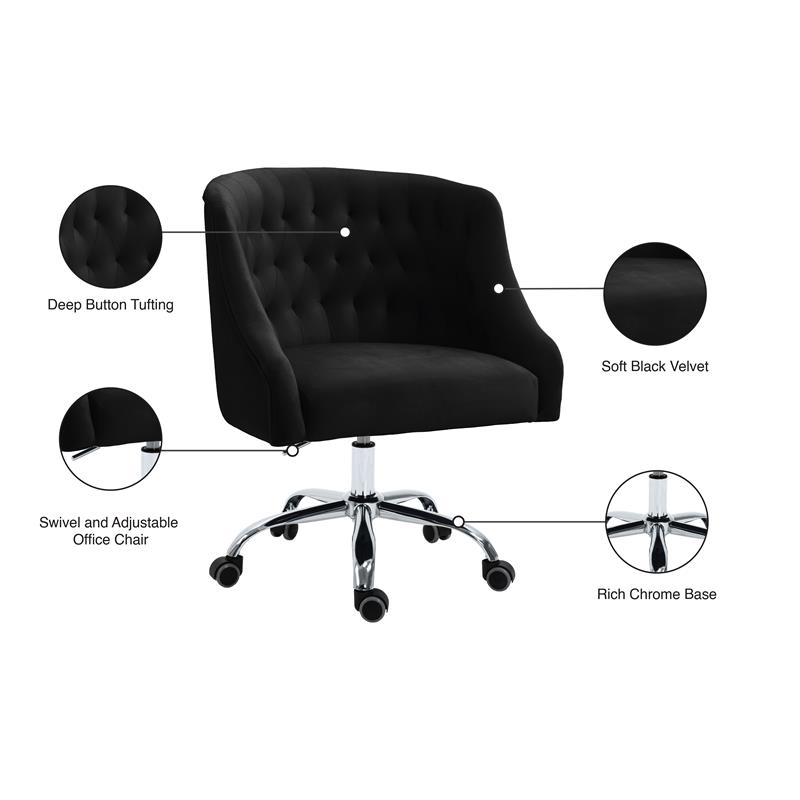 Meridian Furniture Arden Swivel Adjustable Black Velvet and Chrome Office Chair