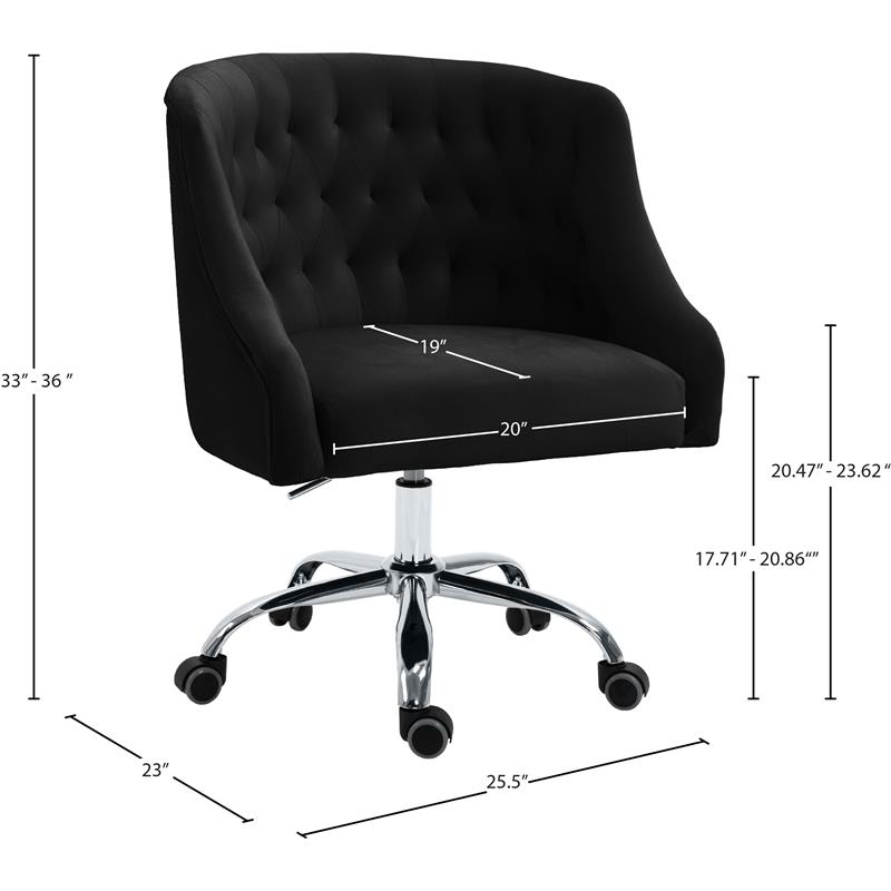 Meridian Furniture Arden Swivel Adjustable Black Velvet and Chrome Office Chair