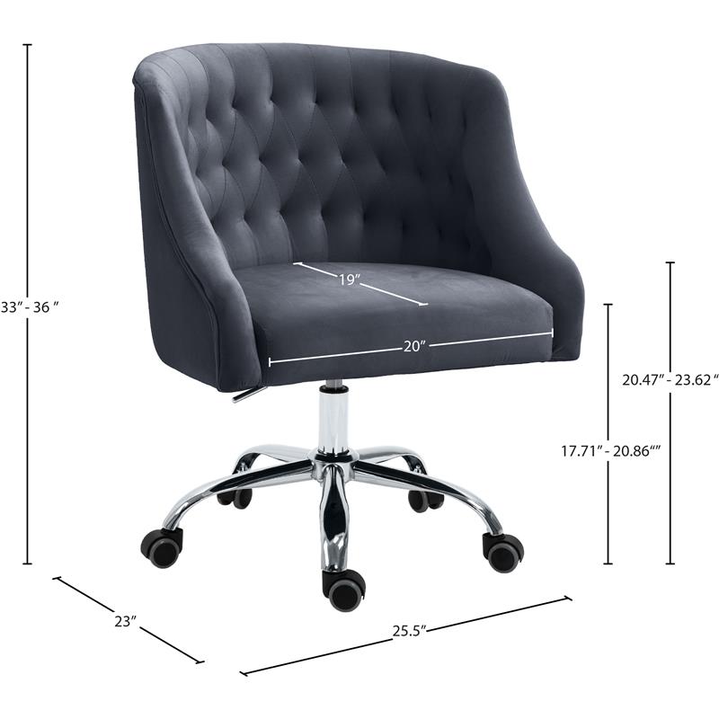 Meridian Furniture Arden Swivel Adjustable Gray Velvet and Chrome Office Chair